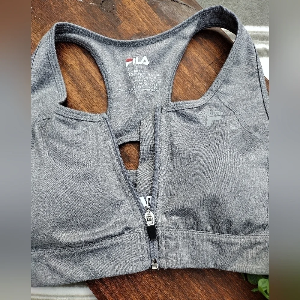 Fila XS sports bra zipper gray activewear extra small